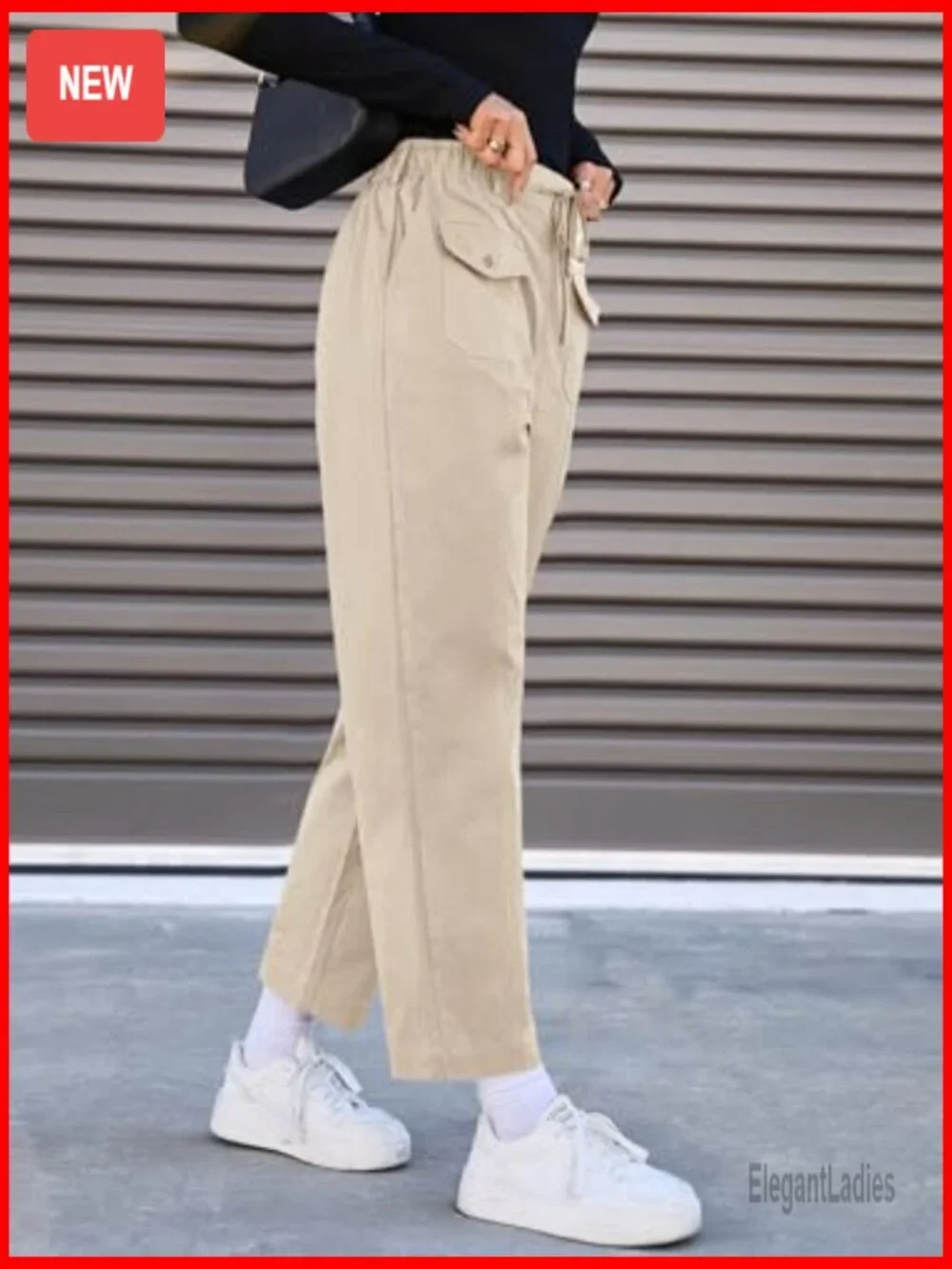 100% Cotton Cargo Pants Drawstring Elastic Waist Hiking Work Pants with Pockets